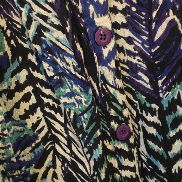 100% Rayon Papa Vancouver Fern Boho Cold Shoulder Bell Sleeve Button Down Top - Picture 5 of 15